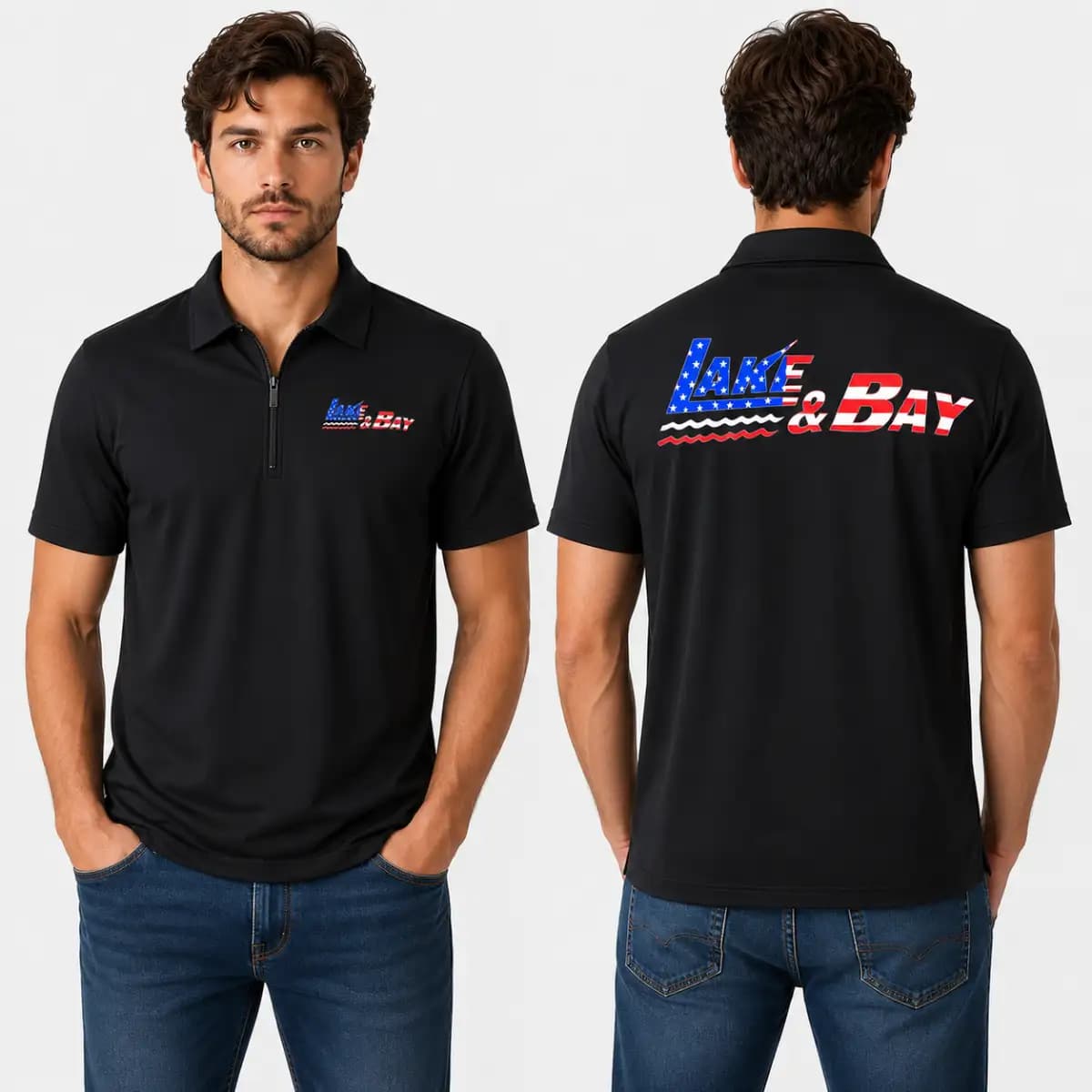 lake & bay 18 - Premium Unisex Zip-Up Polo T-Shirt